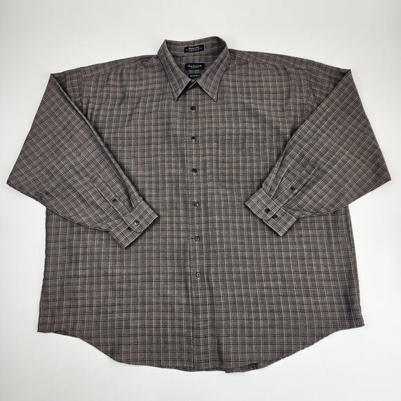 Van Heusen Button-Up Shirt Mens XXl 18-18.5 Wrinkle Free Plaid Brown Lightweight - Picture 1 of 6